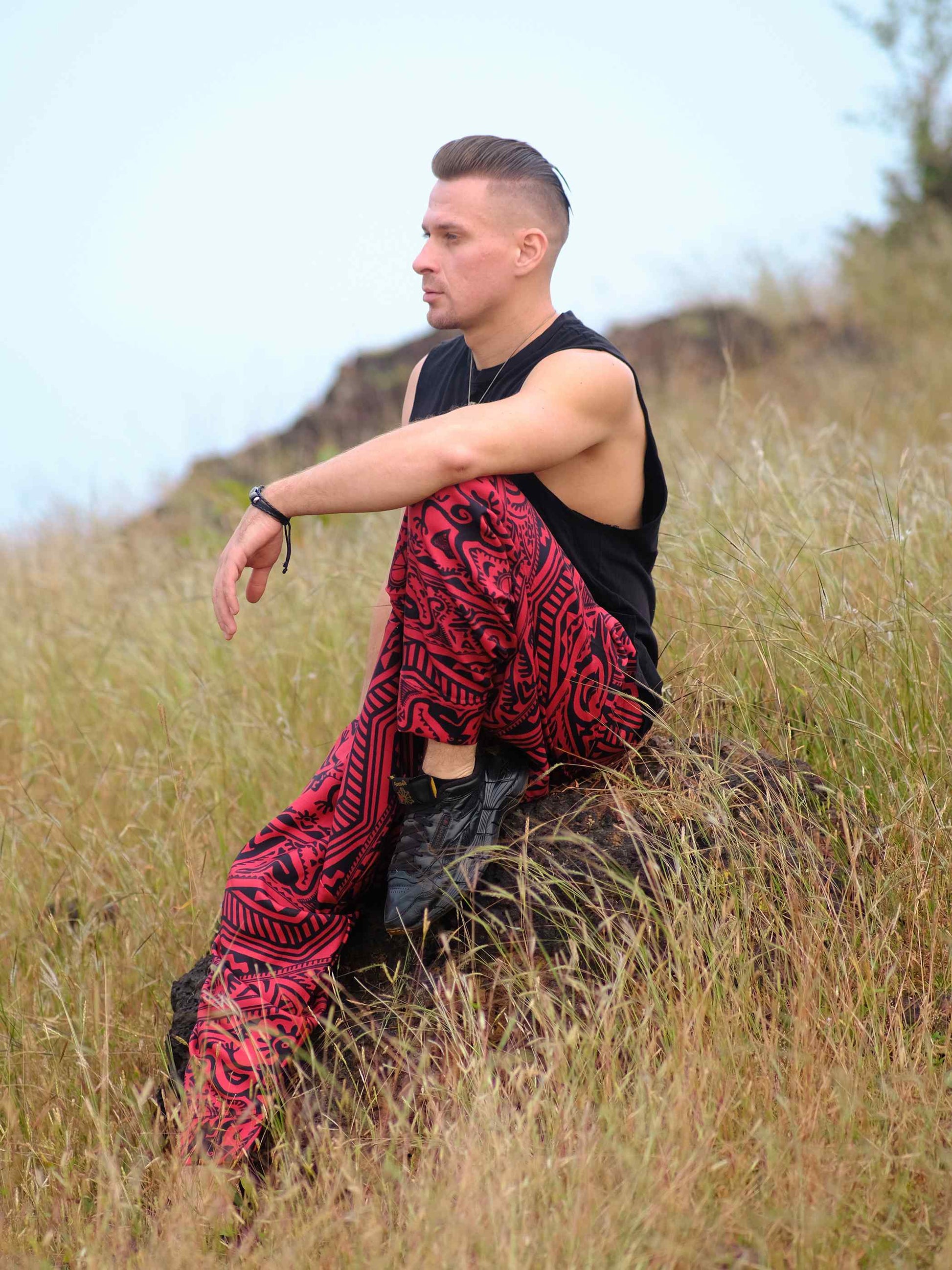 Shop Men's Arabic Vintage Boho Hippy Red Harem Pants Aladdin Balloon Pyjamas For Travel 
