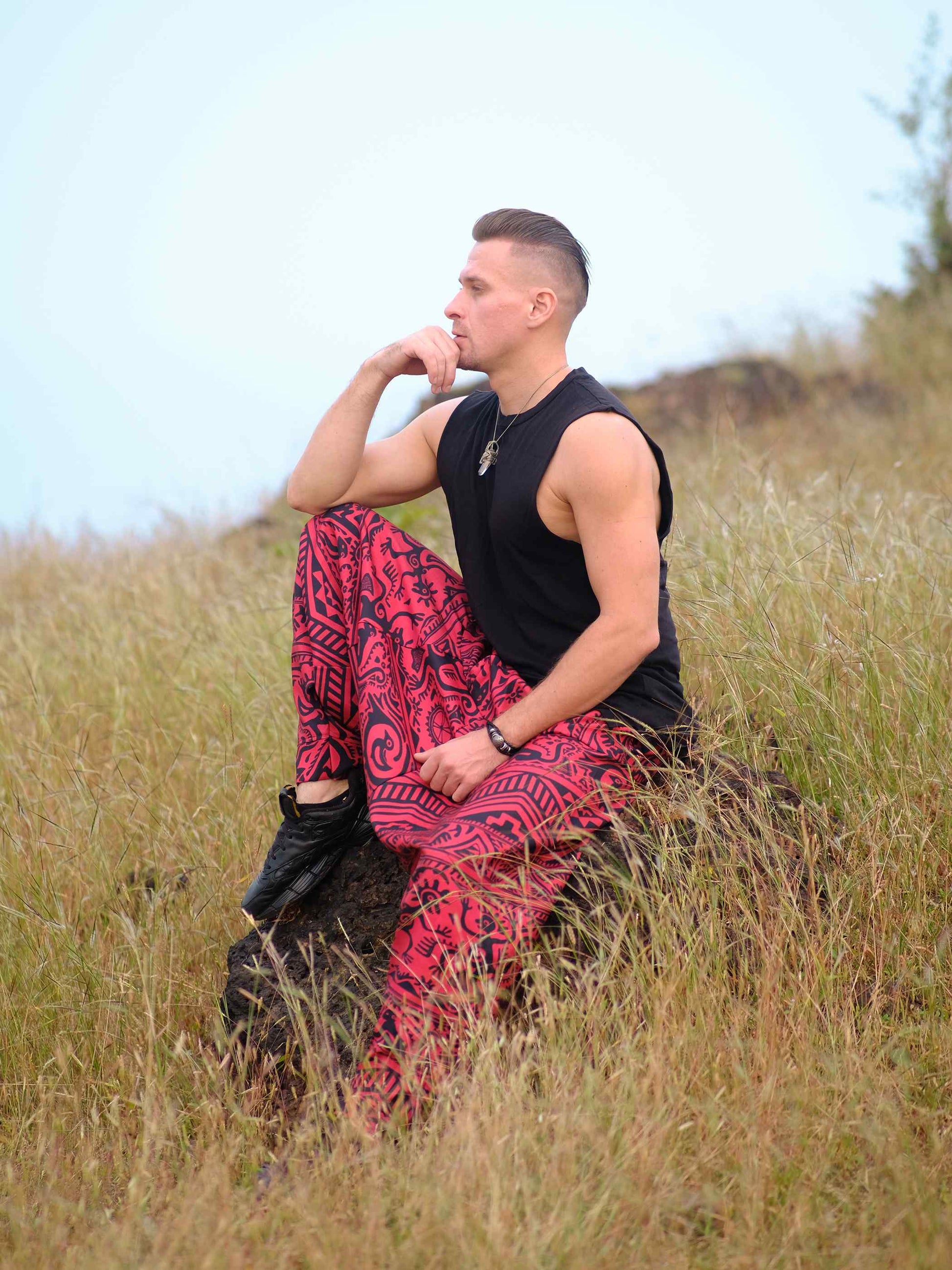 Shop Men's Arabic Vintage Boho Hippy Red Harem Pants Aladdin Balloon Pyjamas For Travel 