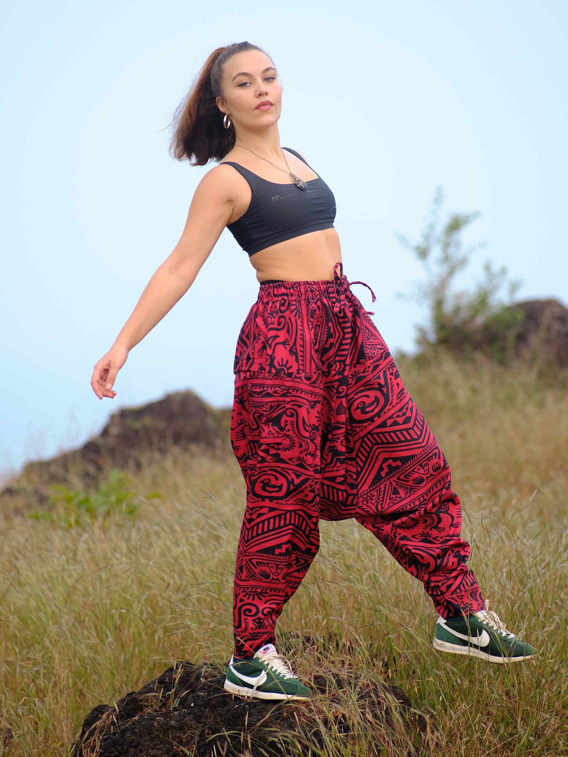 Shop Women's Arabic Vintage Boho Hippy Red Harem Pants Aladdin