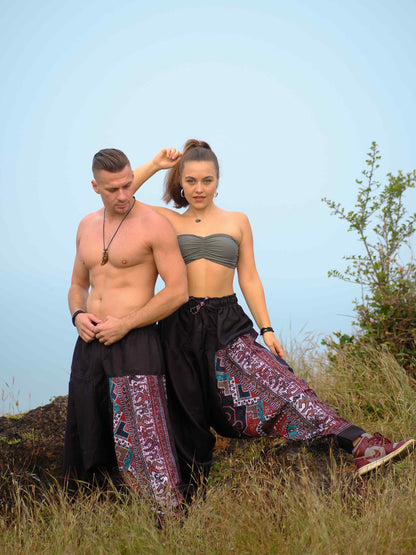 Buy Men's Red Owl Bohemian Hippy Balloon Harem Pants For Travel Dance Yoga 