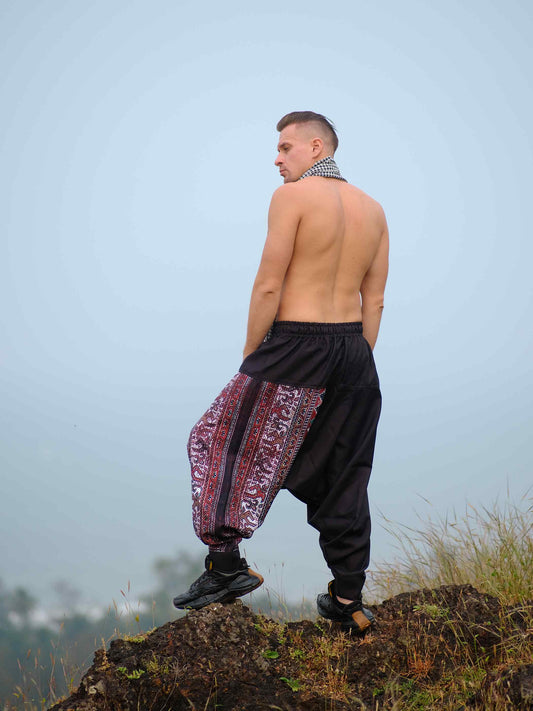 Buy Men's Red Owl Bohemian Hippy Balloon Harem Pants For Travel Dance Yoga 