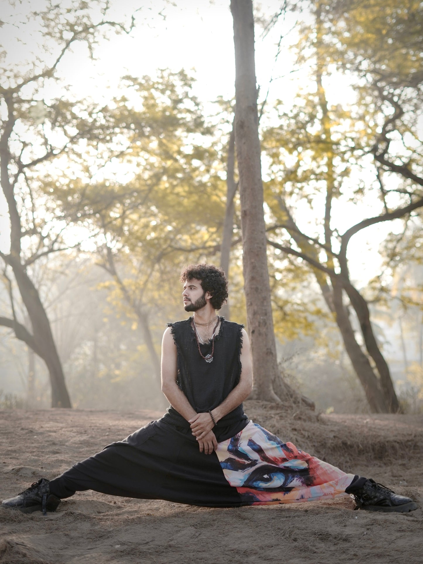 Men’s Harem Pants – Artistic Eye Print - Free Size Boho Streetwear for Dance, Travel & Yoga