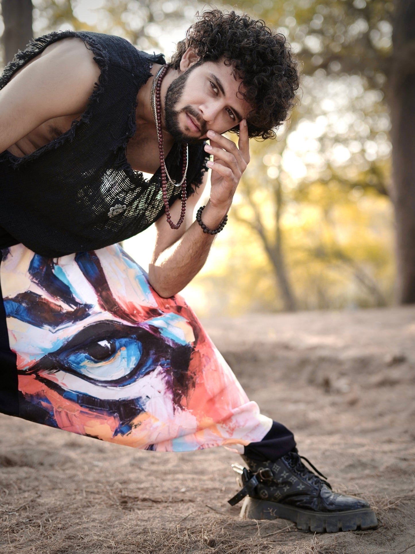 Men’s Harem Pants – Artistic Eye Print - Free Size Boho Streetwear for Dance, Travel & Yoga