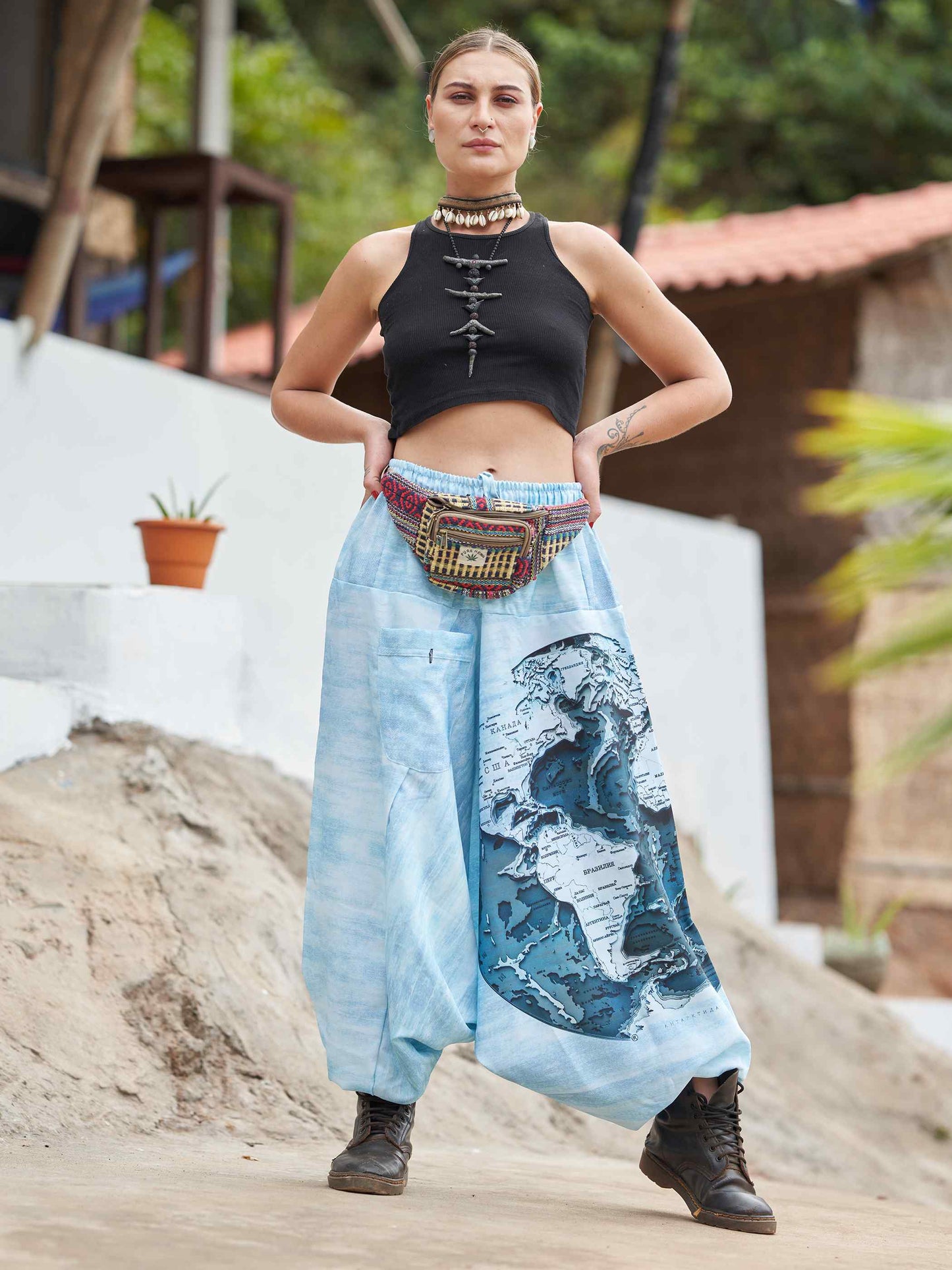 Buy Women's World Map Print Hippy Aladdin Balloon Pyjamas Harem Pants For Travel