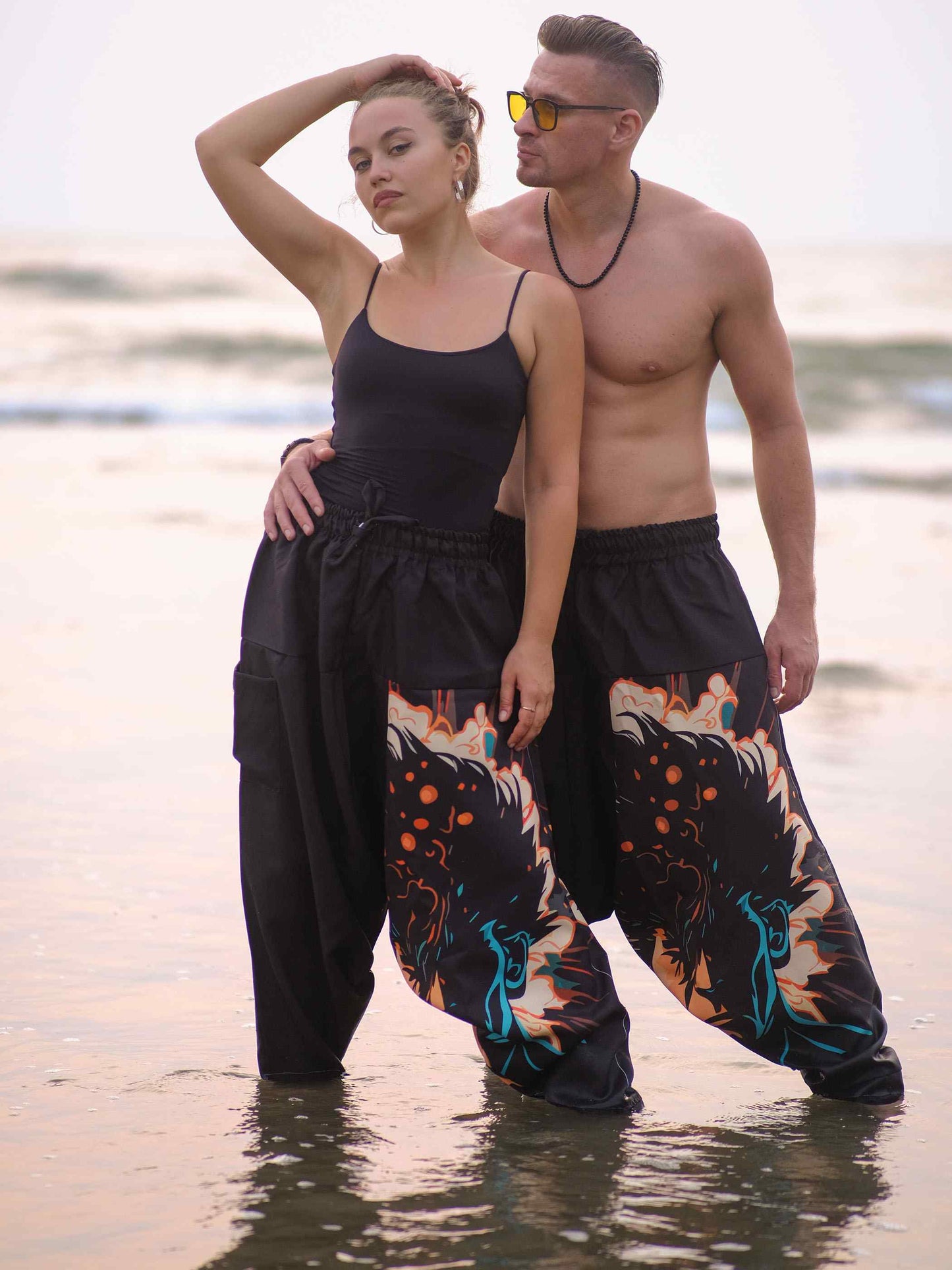 Shop Men's Nomad Elegance Hippy Black Harem Pants Aladdin Balloon Pyjamas For Travel