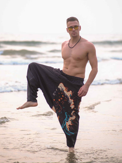 Shop Men's Nomad Elegance Hippy Black Harem Pants Aladdin Balloon Pyjamas For Travel