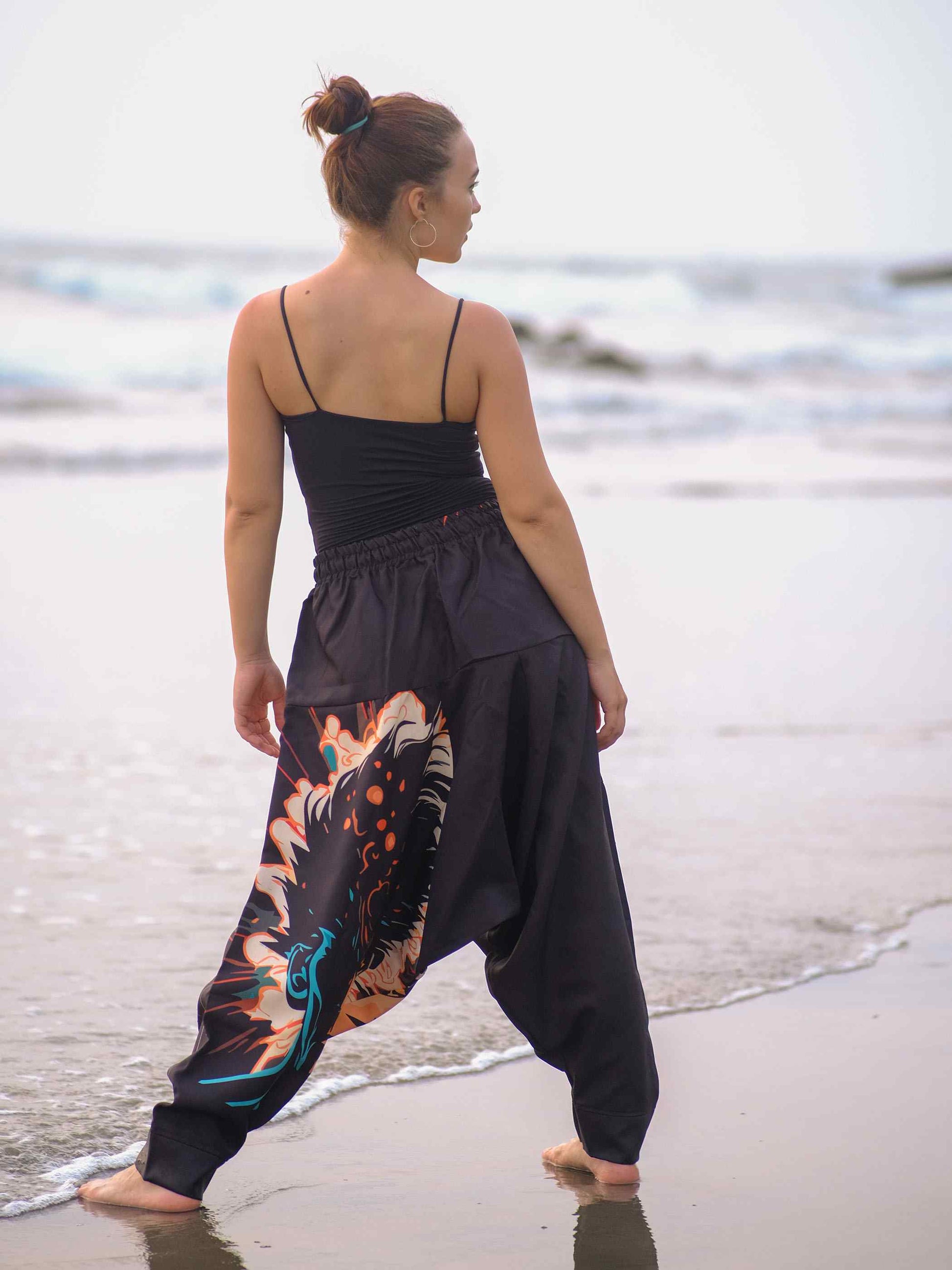 Buy Women's Nomad Elegance Hippy Black Harem Pants Aladdin Balloon Pyjamas For Travel