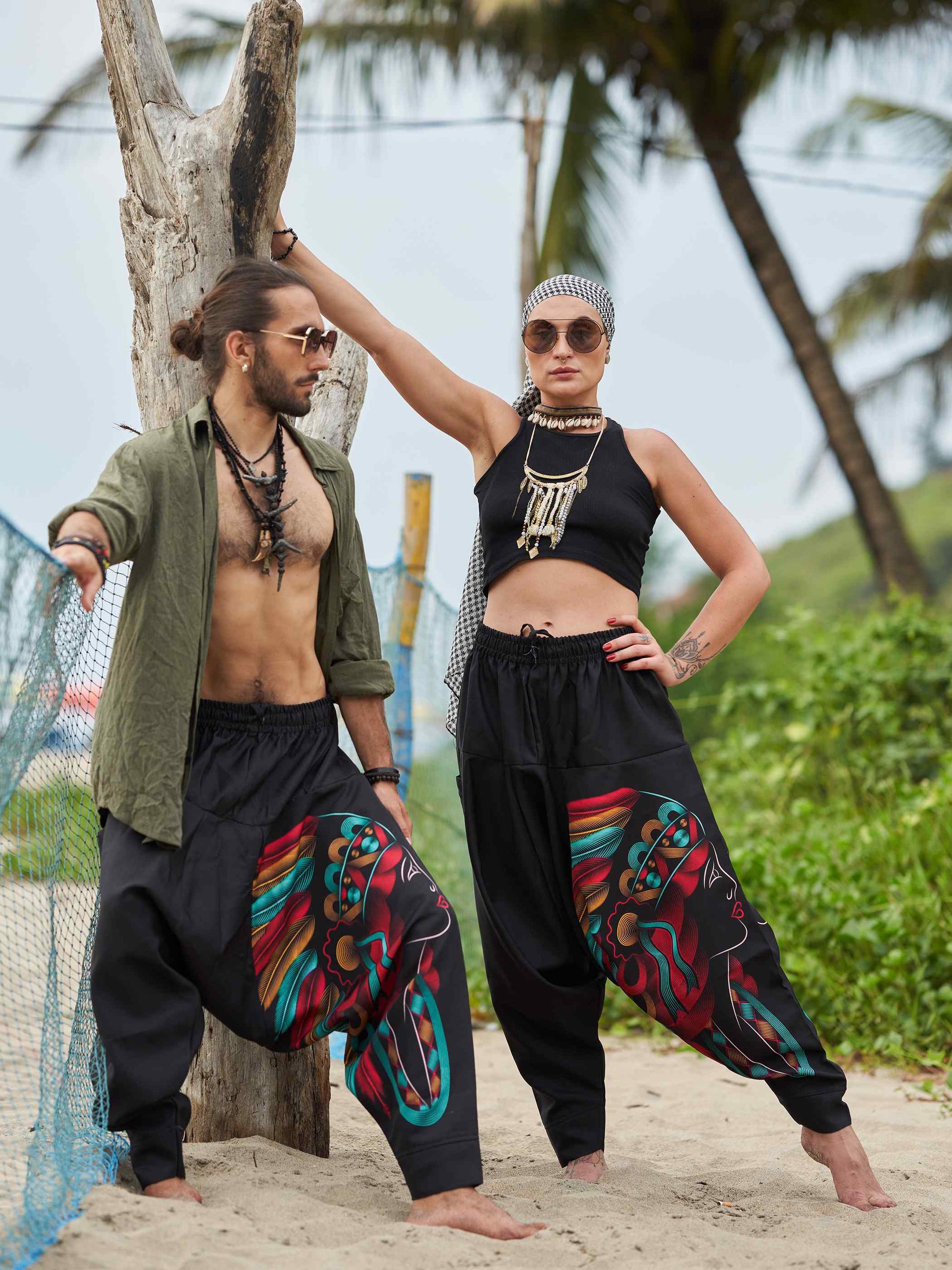 Buy Women's Tribal Feather Hat Print Hippy Harem Pants For Dance Yoga Travel