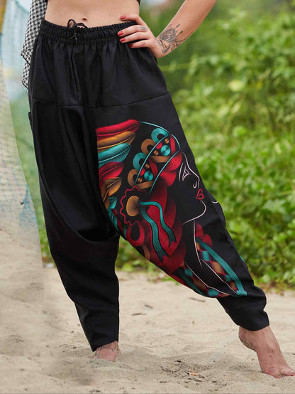 Buy Women's Tribal Feather Hat Print Hippy Harem Pants For Dance Yoga Travel