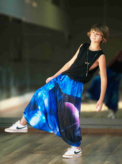 Boy's Kids Galaxy Print Alibaba Baggy Harem Pants For Dance
