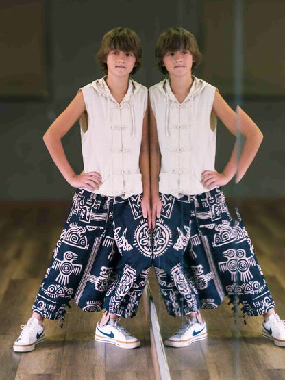 Boy's Kids Black Printed Hippy Harem Pants For Dance