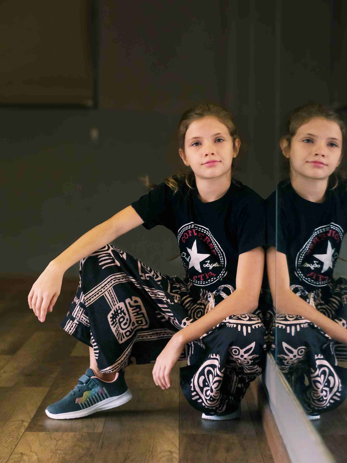 Girl's Kids Black Printed Hippy Harem Pants For Dance