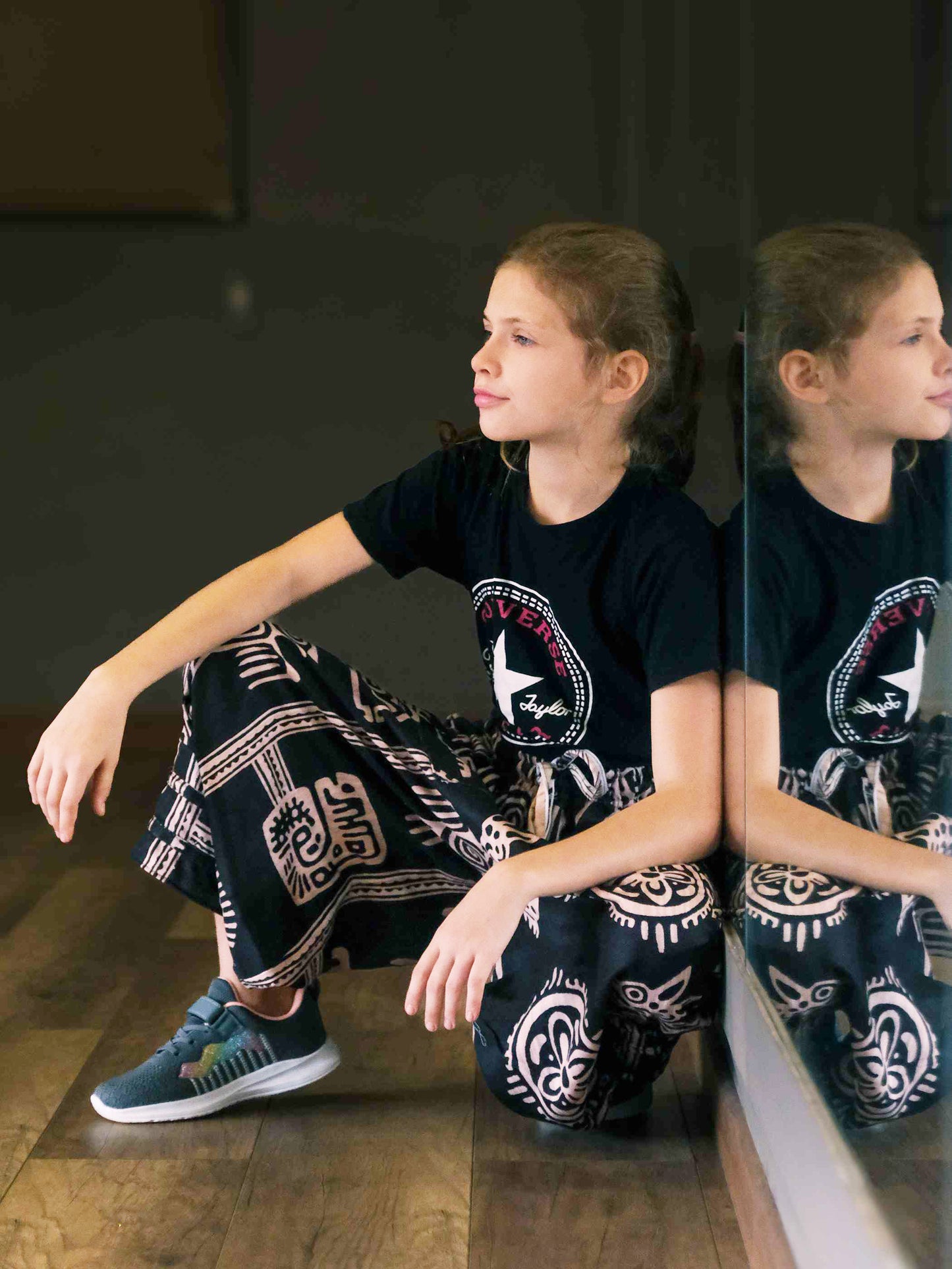 Girl's Kids Black Printed Hippy Harem Pants For Dance