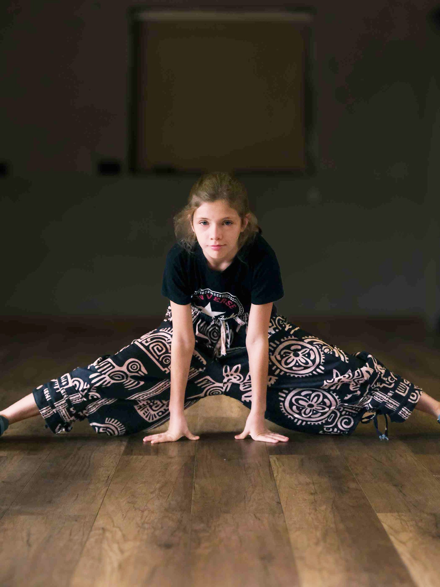 Girl's Kids Black Printed Hippy Harem Pants For Dance