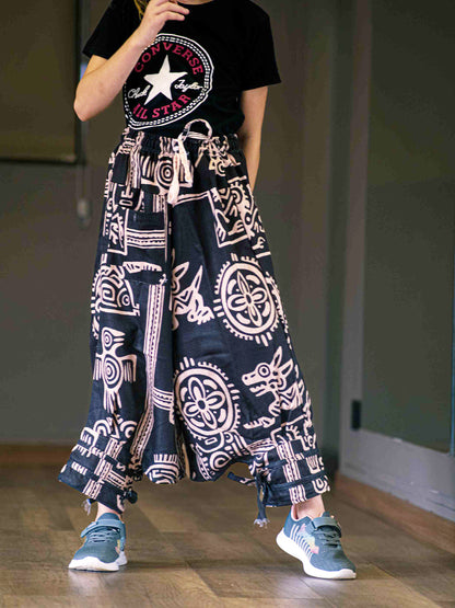 Girl's Kids Black Printed Hippy Harem Pants For Dance