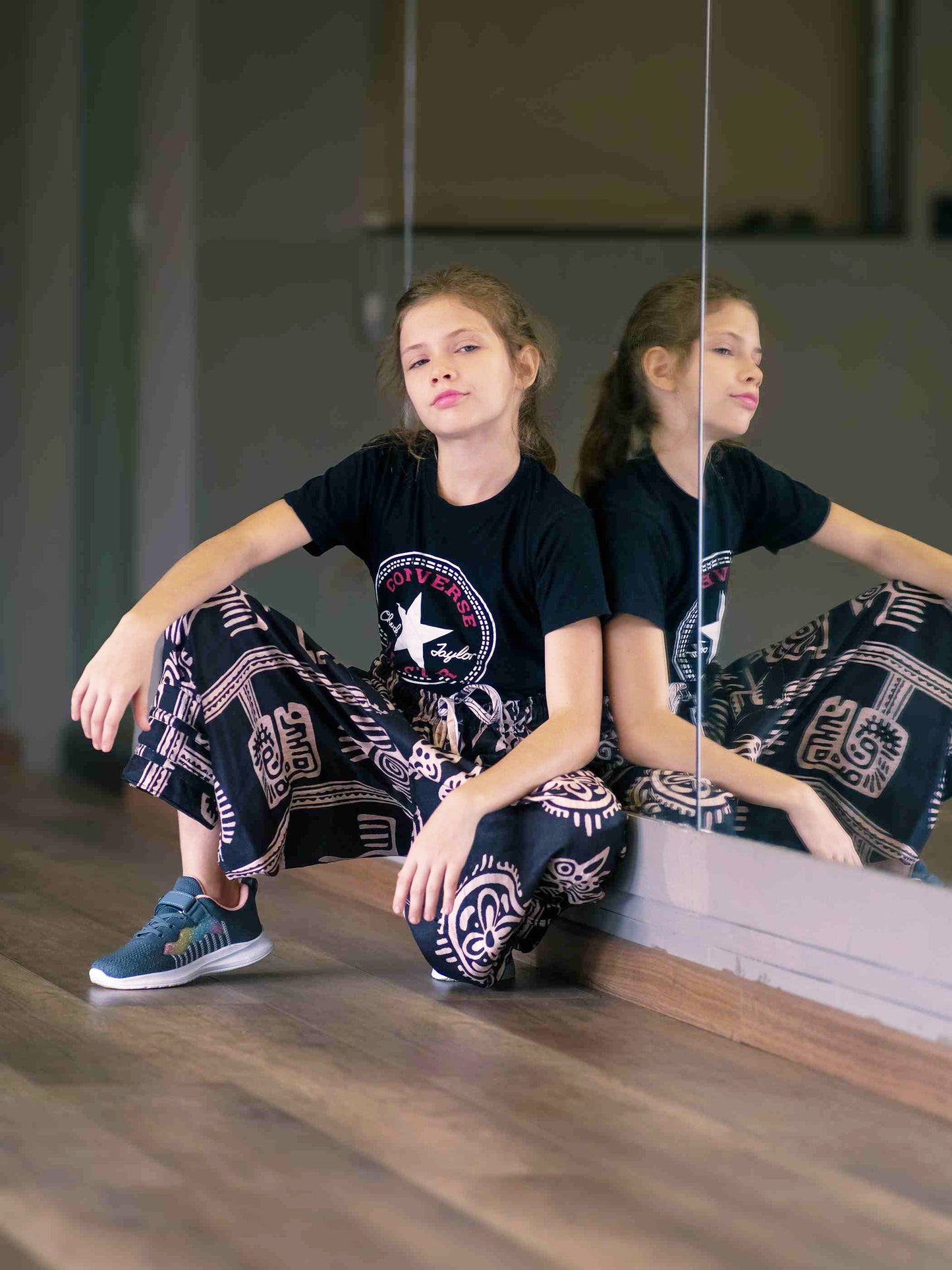 Girl's Kids Black Printed Hippy Harem Pants For Dance