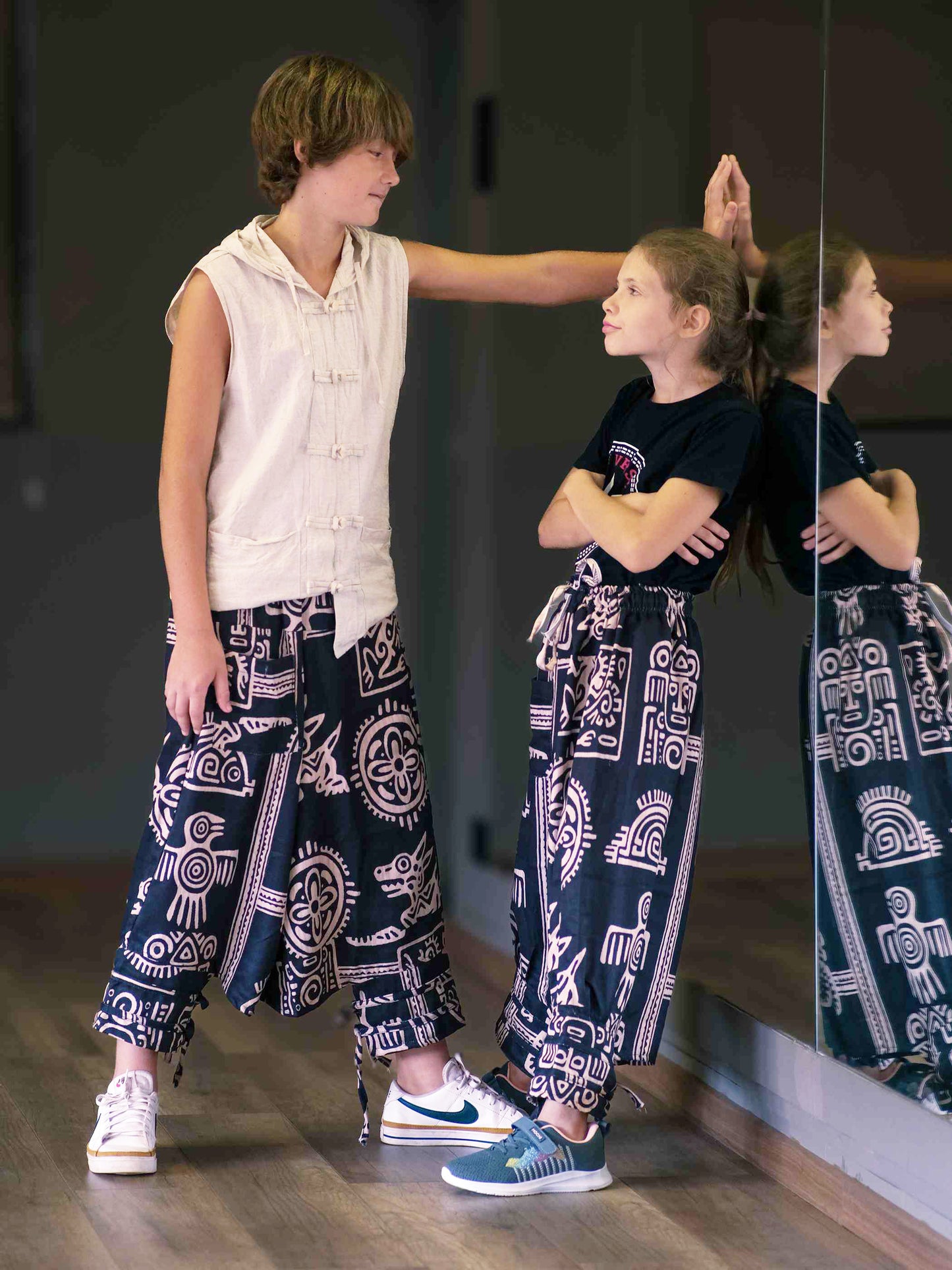 Boy's Kids Black Printed Hippy Harem Pants For Dance