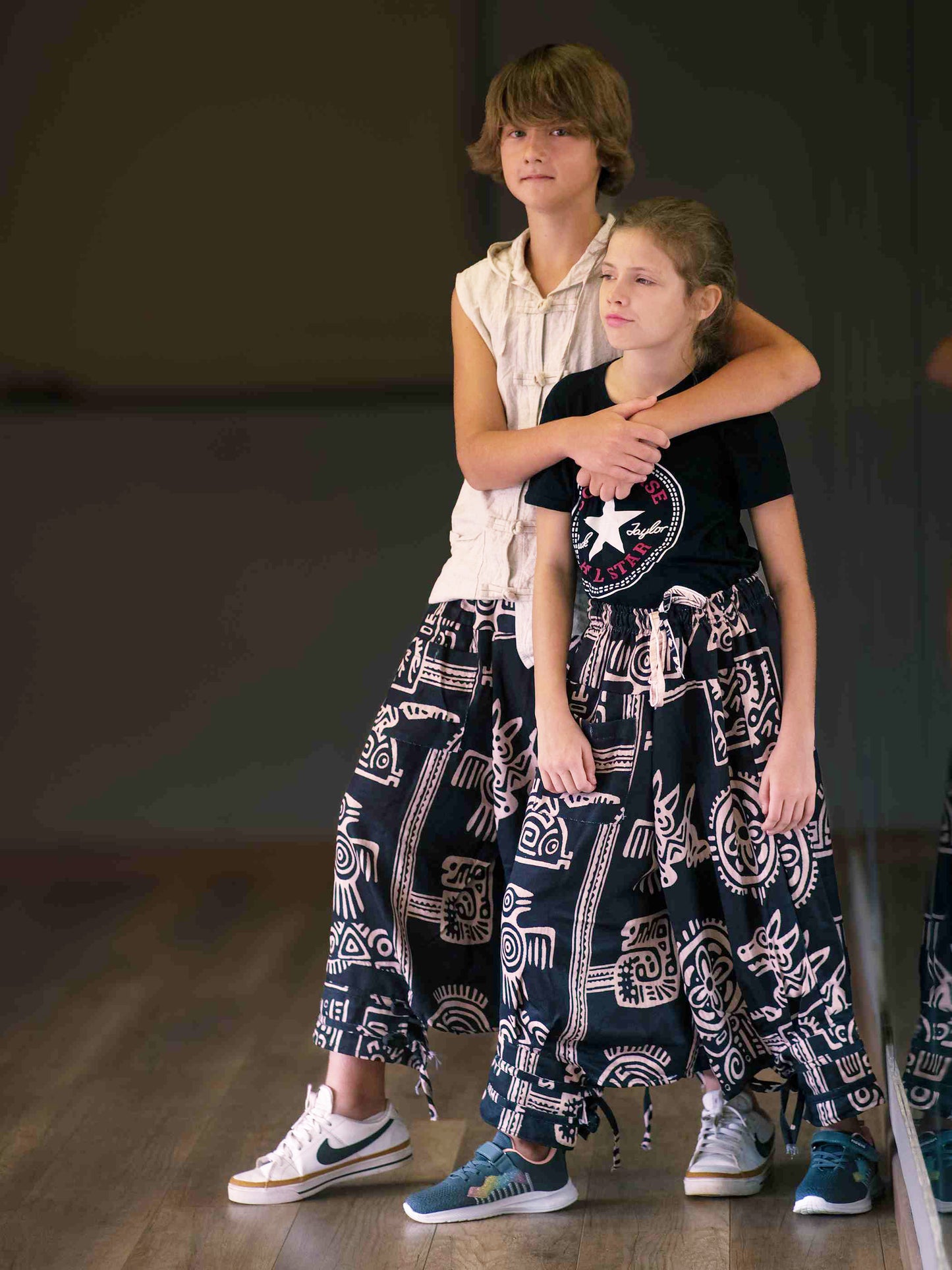 Boy's Kids Black Printed Hippy Harem Pants For Dance