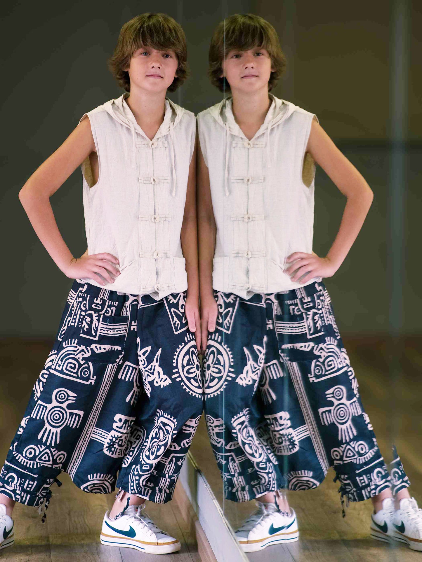 Boy's Kids Black Printed Hippy Harem Pants For Dance