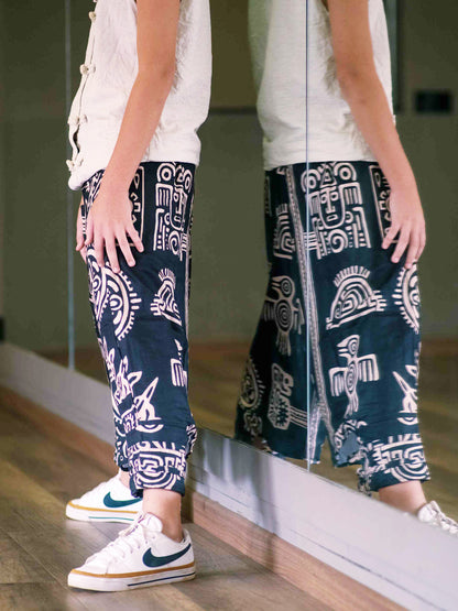 Boy's Kids Black Printed Hippy Harem Pants For Dance