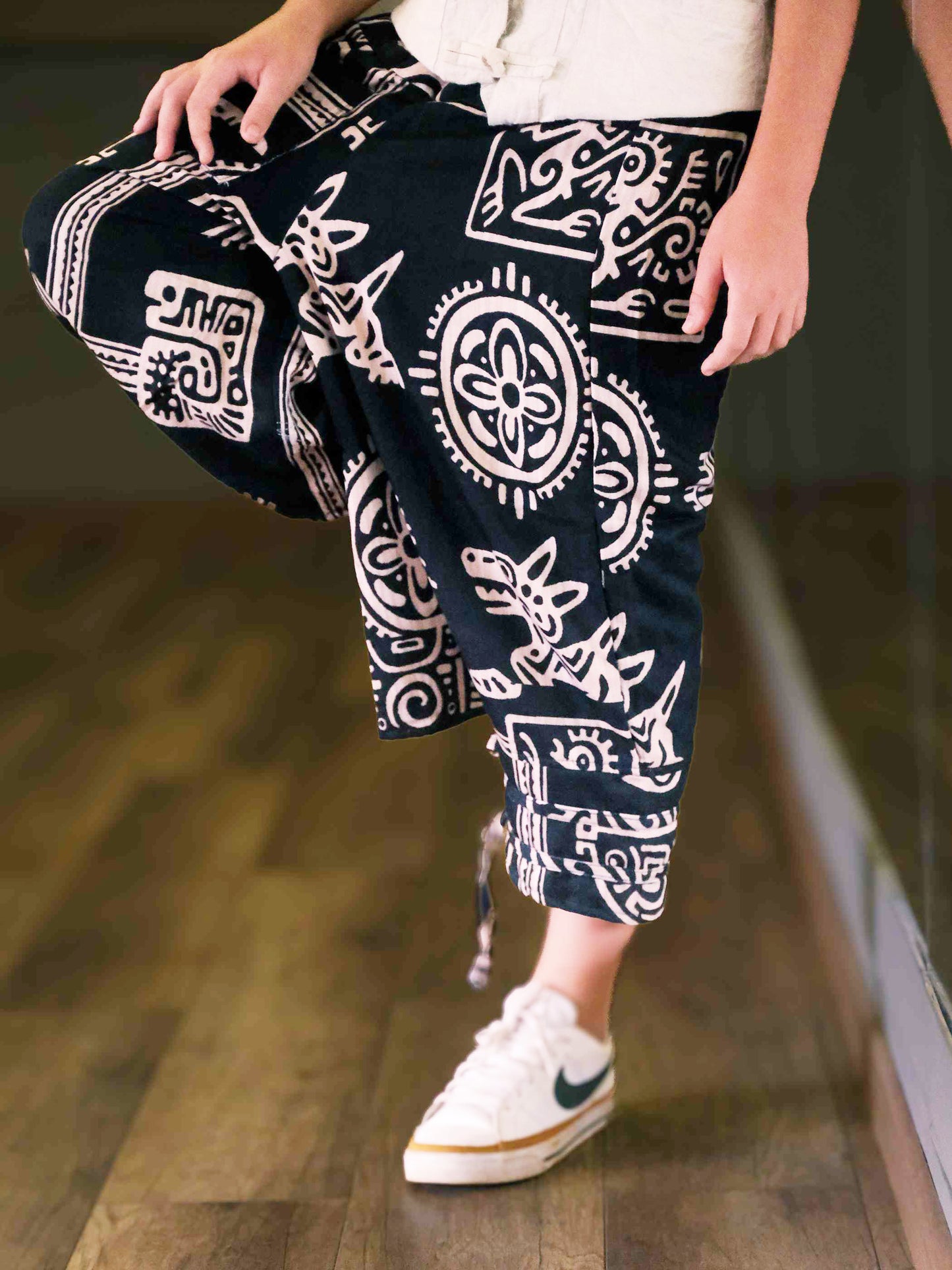 Boy's Kids Black Printed Hippy Harem Pants For Dance