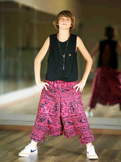 Boy's Kids Red Boho Baggy Hippy Harem Pants For Dance