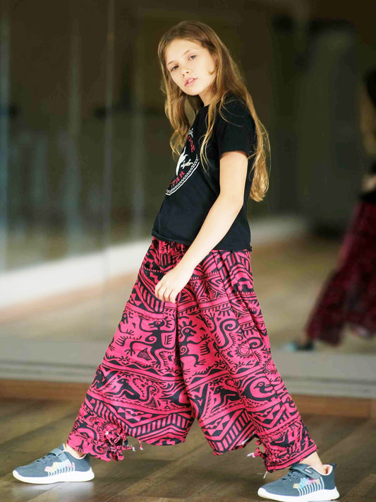 Girl's Kids Red Boho Baggy Hippy Harem Pants For Dance