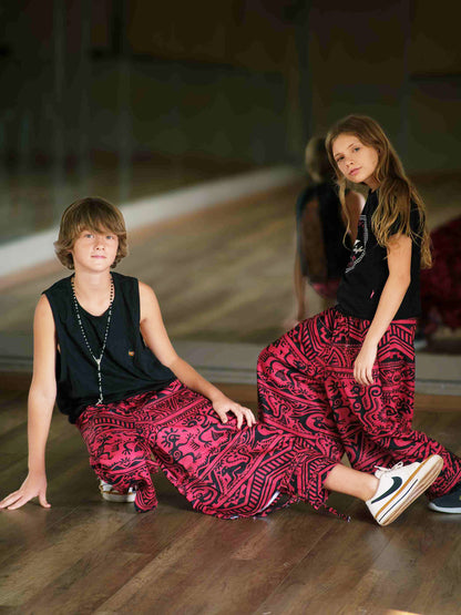 Boy's Kids Red Boho Baggy Hippy Harem Pants For Dance