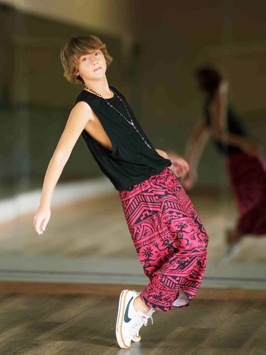 Boy's Kids Red Boho Baggy Hippy Harem Pants For Dance