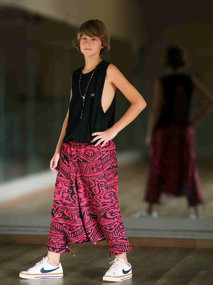 Boy's Kids Red Boho Baggy Hippy Harem Pants For Dance