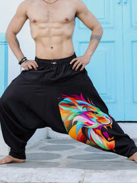 Men's Lion Print Baggy Aladdin Harem Pants For Travel Dance Yoga