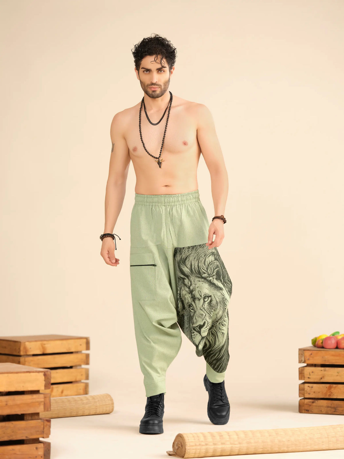Lion Print Men's Cotton Harem Pants – Pure Cotton Linen Texture For Yoga Travel Hippypant enimane.myshopify.com