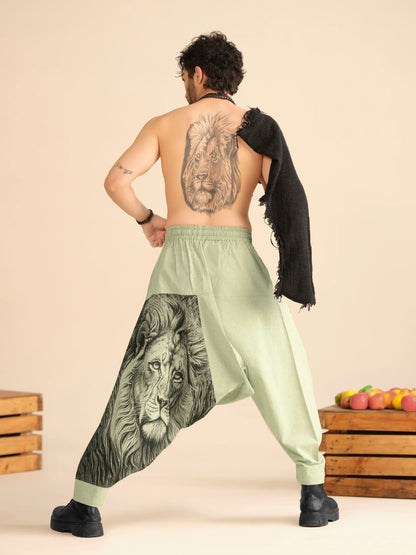 Lion Print Men's Cotton Harem Pants – Pure Cotton Linen Texture For Yoga Travel Hippypant enimane.myshopify.com