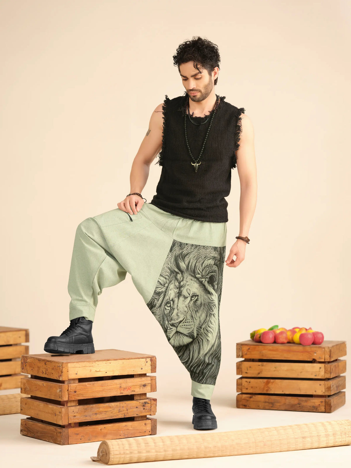 Lion Print Men's Cotton Harem Pants – Pure Cotton Linen Texture For Yoga Travel Hippypant enimane.myshopify.com