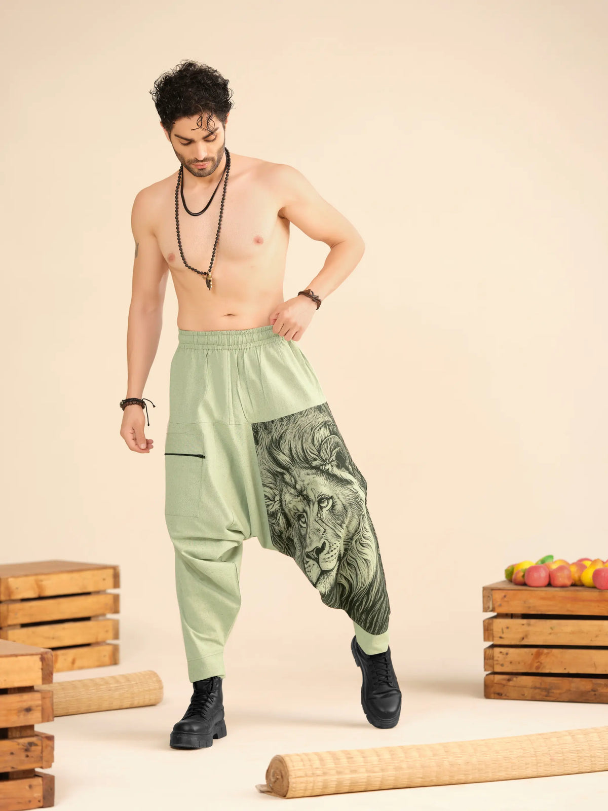 Lion Print Men's Cotton Harem Pants – Pure Cotton Linen Texture For Yoga Travel Hippypant enimane.myshopify.com