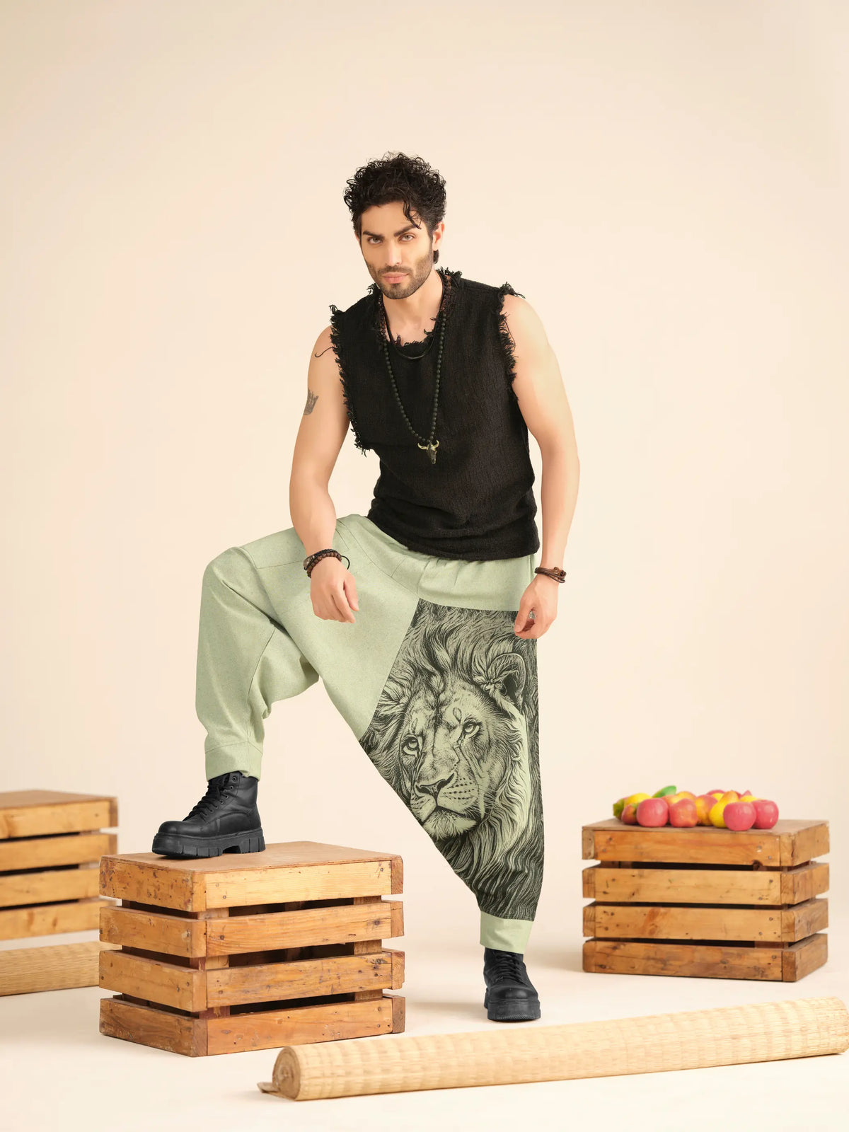 Lion Print Men's Cotton Harem Pants – Pure Cotton Linen Texture For Yoga Travel Hippypant enimane.myshopify.com