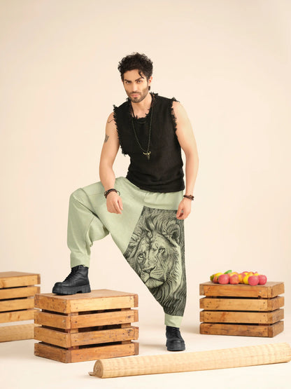 Lion Print Men's Cotton Harem Pants – Pure Cotton Linen Texture For Yoga Travel Hippypant enimane.myshopify.com