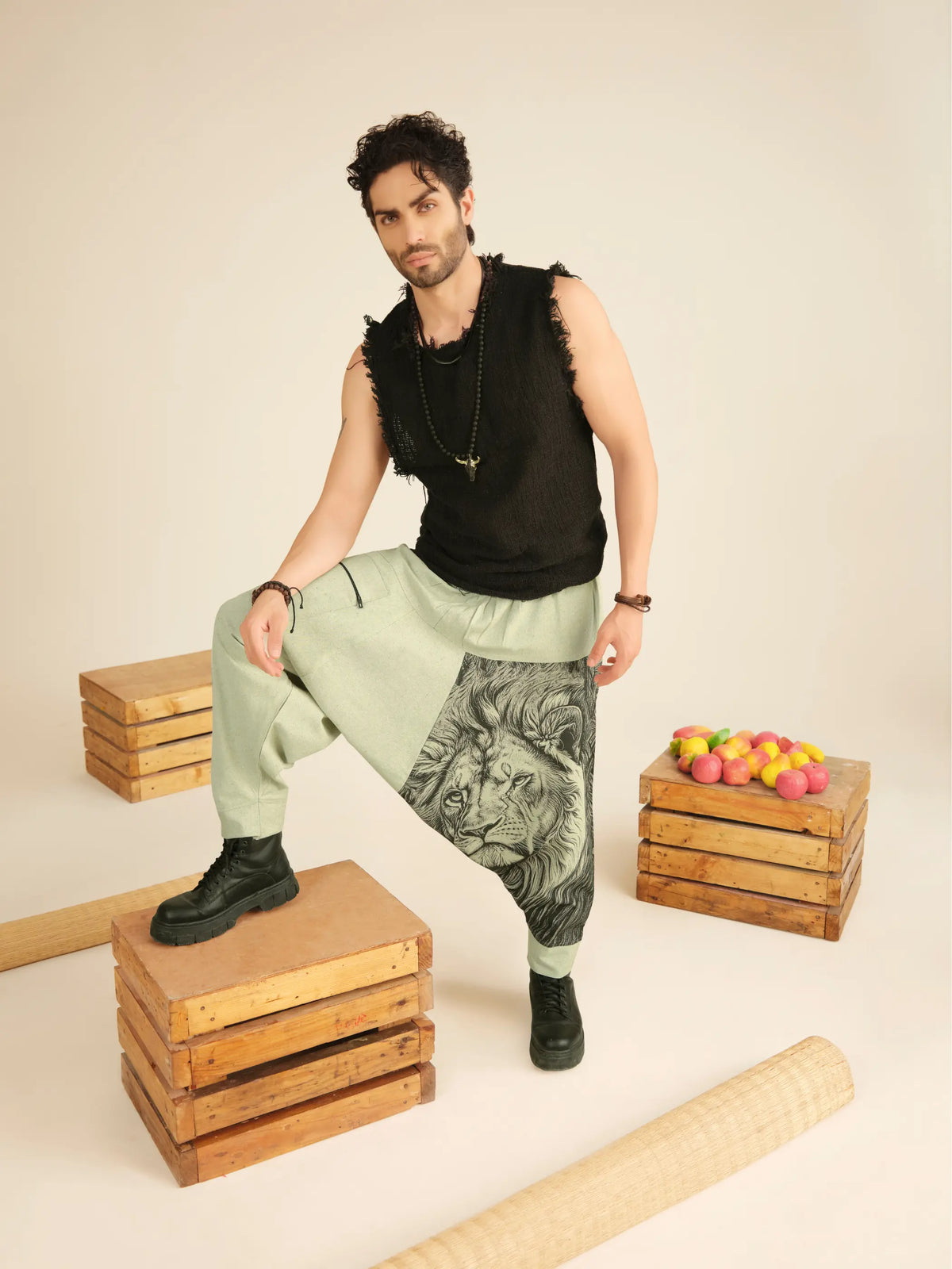 Lion Print Men's Cotton Harem Pants – Pure Cotton Linen Texture For Yoga Travel Hippypant enimane.myshopify.com