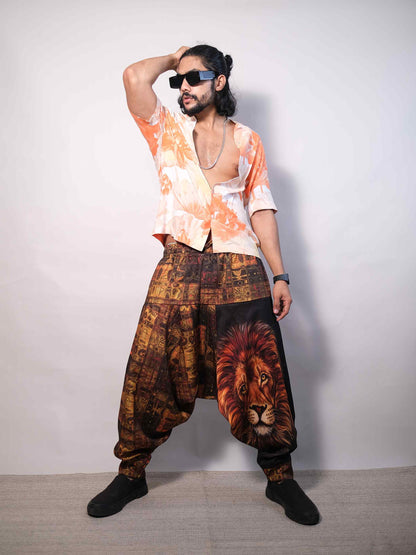 Men's Lion Print Balloon Aladdin Hippy Harem Pants For Travel Dance Yoga