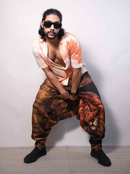 Men's Lion Print Balloon Aladdin Hippy Harem Pants For Travel Dance Yoga