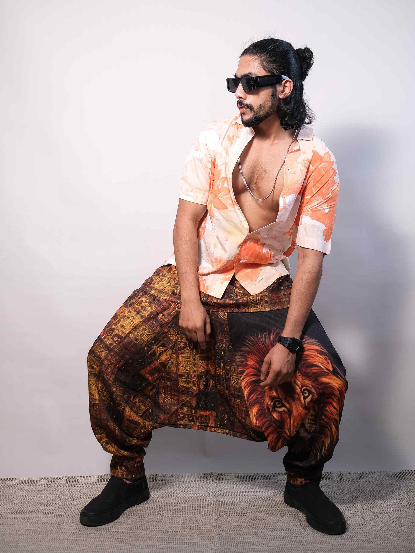 Men's Lion Print Balloon Aladdin Hippy Harem Pants For Travel Dance Yoga