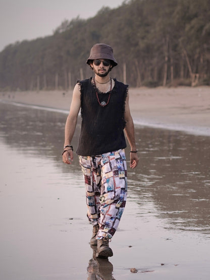 Men’s Multicolor Abstract Print Harem Pants – Free Size Boho Style for Dance, Travel & Yoga