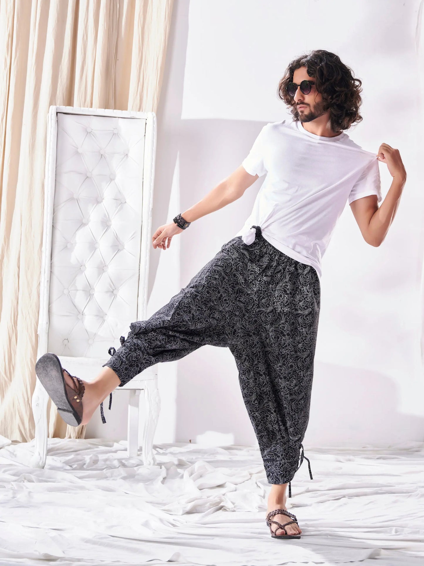 Men's Floral Print Bottom Boho Hippy Harem Pants Hippypant enimane.myshopify.com