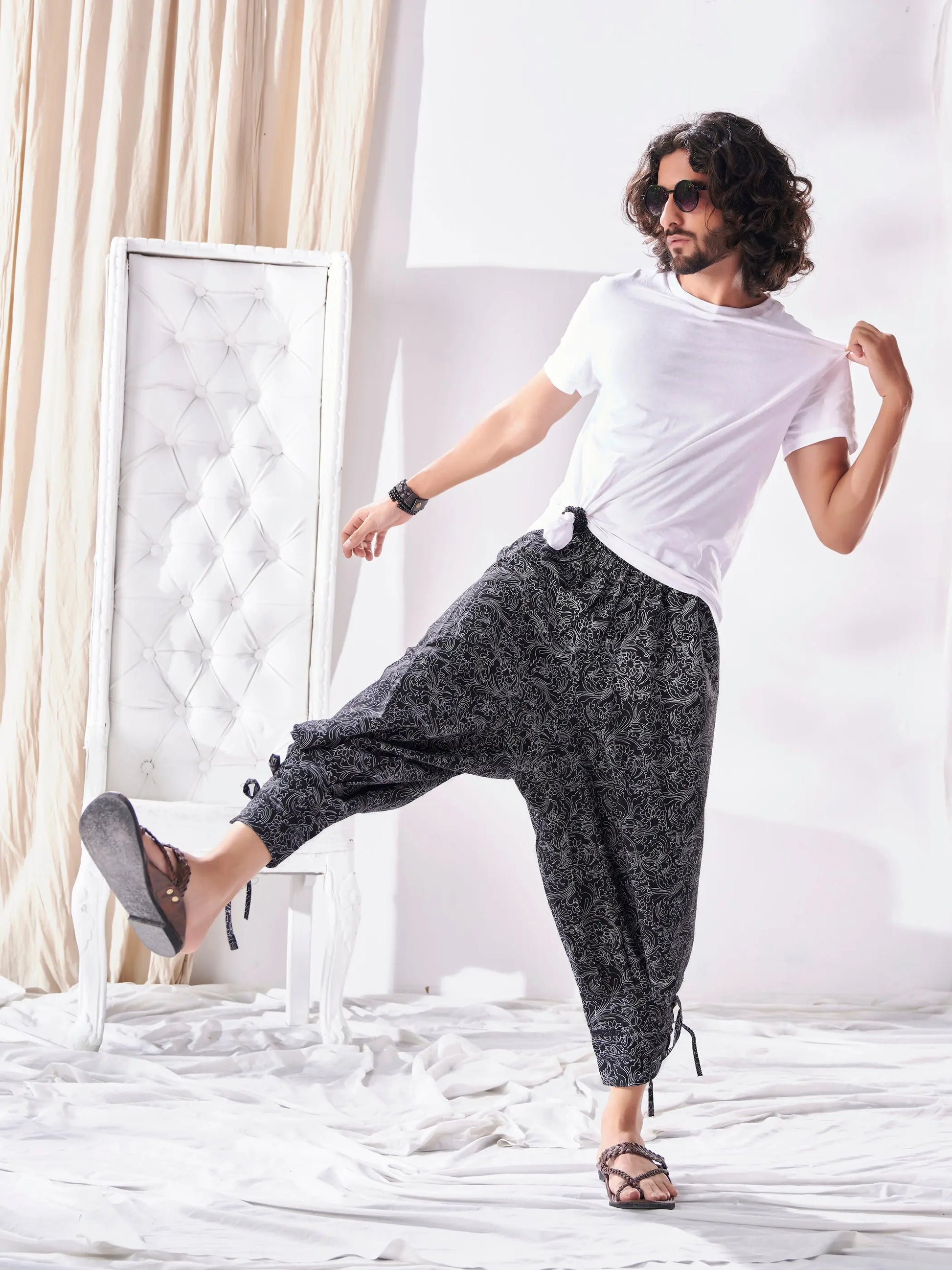 Men's Floral Print Bottom Boho Hippy Harem Pants Hippypant enimane.myshopify.com
