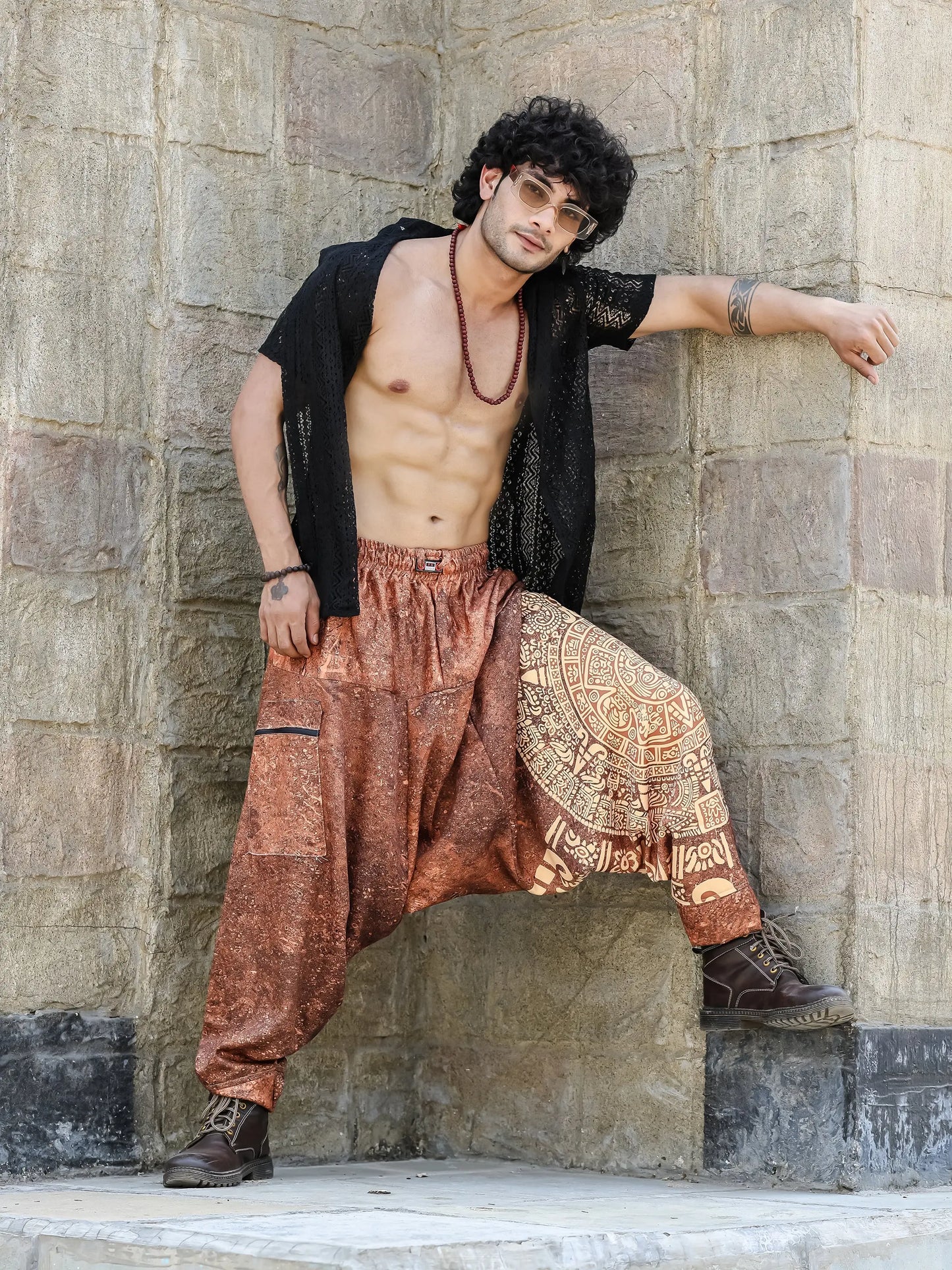Men's Hippy Baggy Aladdin Dhoti Harem Pants For Travel Dance Yoga image 3