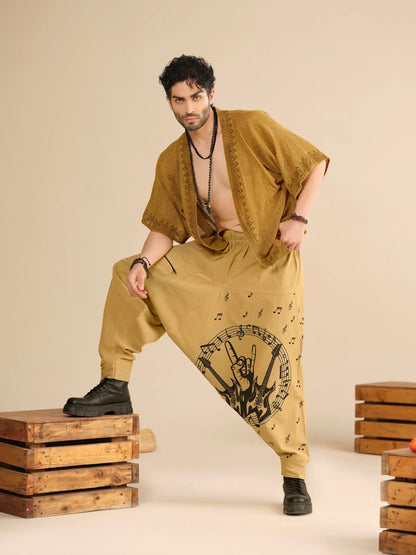 Men's Pure Cotton Harem Pants – Music Print Linen Texture Dance Travel Yoga Hippypant enimane.myshopify.com