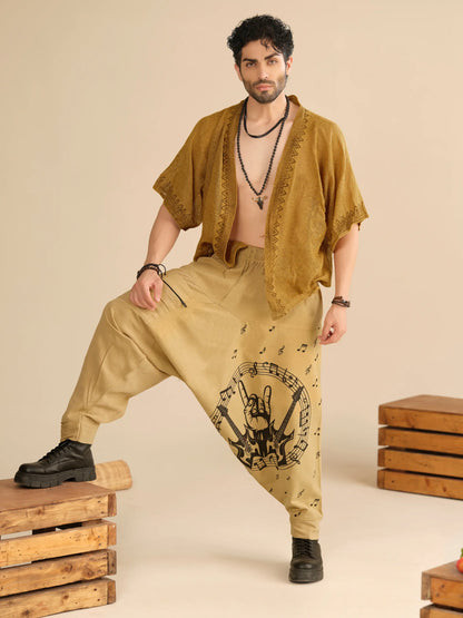 Men's Pure Cotton Harem Pants – Music Print Linen Texture Dance Travel Yoga Hippypant enimane.myshopify.com