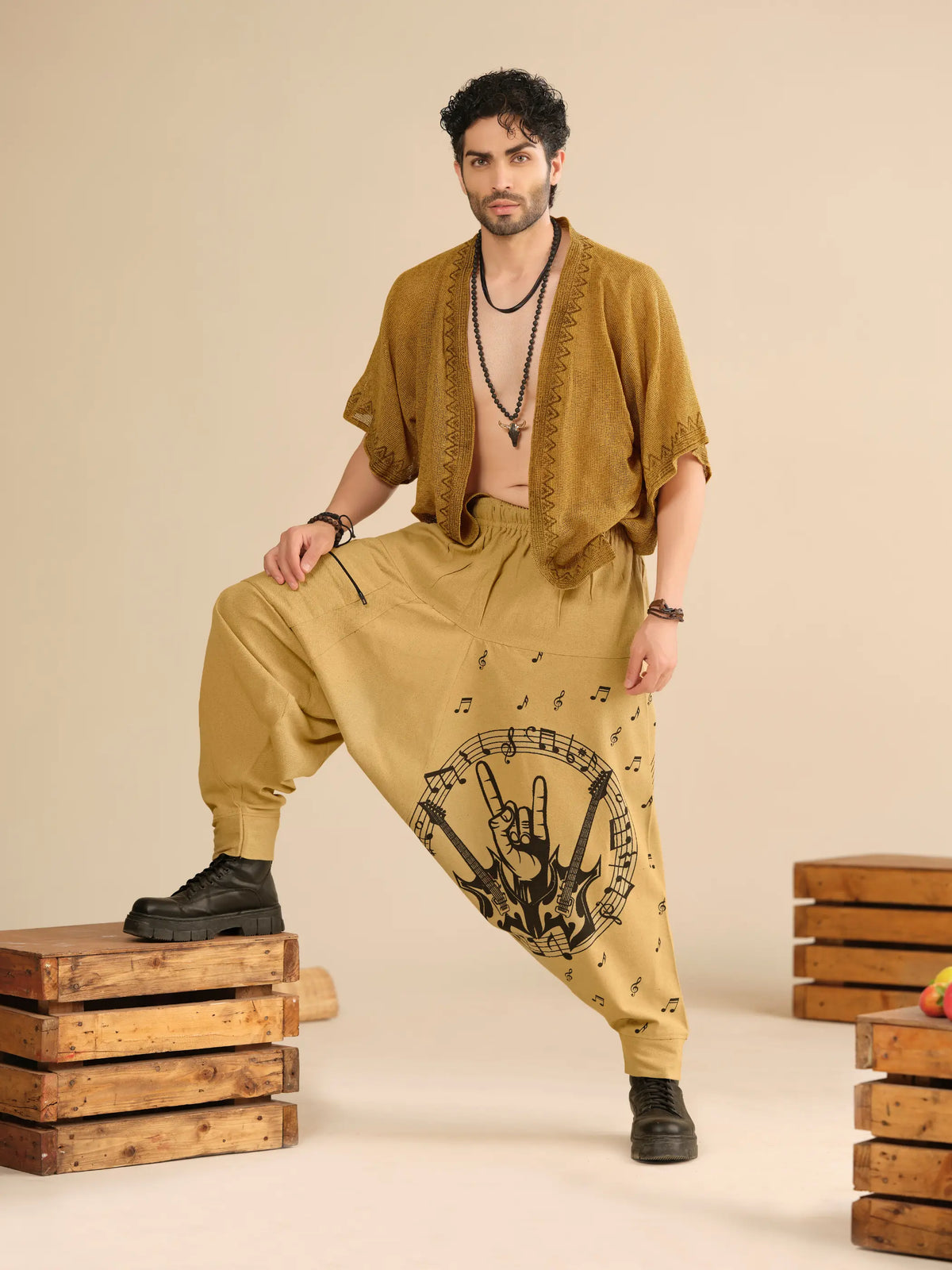 Men's Pure Cotton Harem Pants – Music Print Linen Texture Dance Travel Yoga Hippypant enimane.myshopify.com