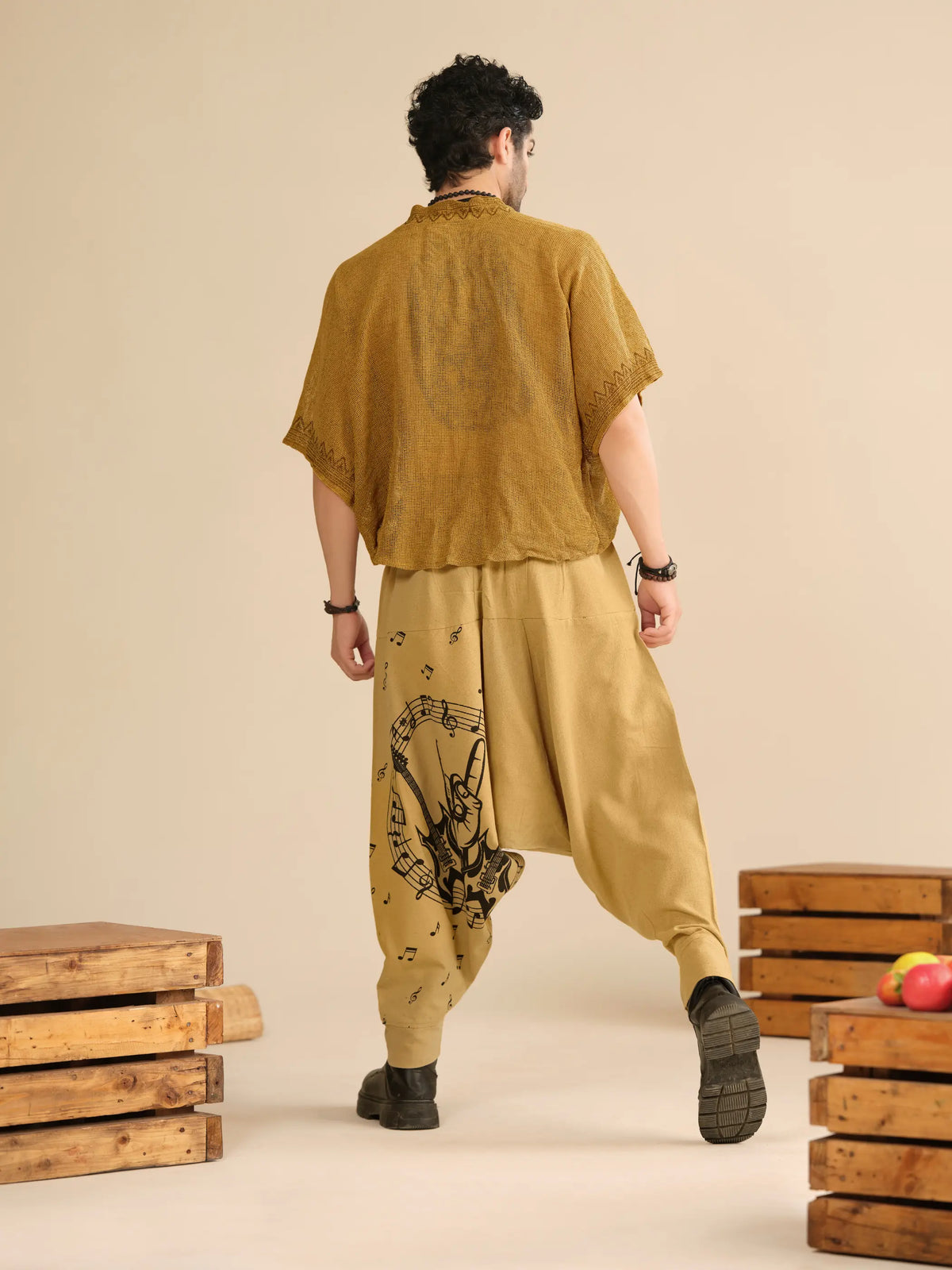 Men's Pure Cotton Harem Pants – Music Print Linen Texture Dance Travel Yoga Hippypant enimane.myshopify.com