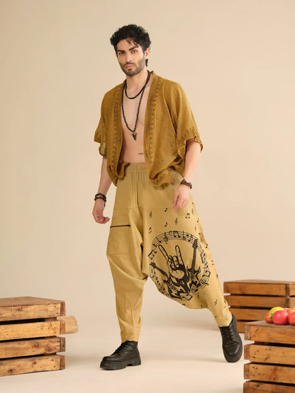 Men's Pure Cotton Harem Pants – Music Print Linen Texture Dance Travel Yoga Hippypant enimane.myshopify.com